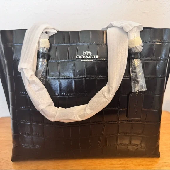 NWT Coach Mollie Tote Croco Black Women's Bag - Picture 3 of 10